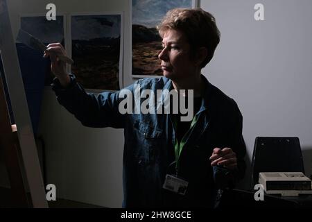 Artist (Fiona Kelly) Working on Canvas Stock Photo