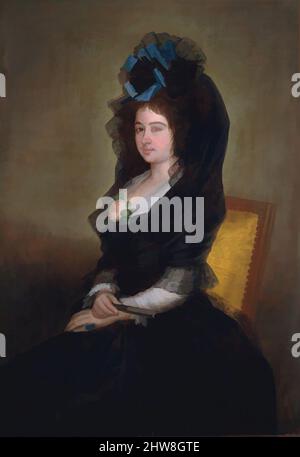 Art inspired by Narcisa Barañana de Goicoechea, Oil on canvas, 44 1/4 x 30 3/4 in. (112.4 x 78.1 cm), Paintings, Attributed to Goya (Francisco de Goya y Lucientes) (Spanish, Fuendetodos 1746–1828 Bordeaux), This painting first came to light in 1900, when it was lent to the large Goya, Classic works modernized by Artotop with a splash of modernity. Shapes, color and value, eye-catching visual impact on art. Emotions through freedom of artworks in a contemporary way. A timeless message pursuing a wildly creative new direction. Artists turning to the digital medium and creating the Artotop NFT Stock Photo