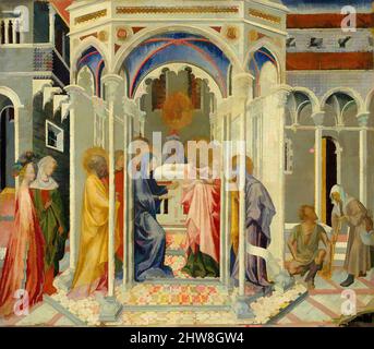 Art inspired by The Presentation of Christ in the Temple, ca. 1435, Tempera and gold on wood, Overall 15 1/2 x 18 1/8 in. (39.4 x 46 cm); painted surface 15 1/4 x 17 1/4 in. (38.7 x 43.8 cm), Paintings, Giovanni di Paolo (Giovanni di Paolo di Grazia) (Italian, Siena 1398–1482 Siena, Classic works modernized by Artotop with a splash of modernity. Shapes, color and value, eye-catching visual impact on art. Emotions through freedom of artworks in a contemporary way. A timeless message pursuing a wildly creative new direction. Artists turning to the digital medium and creating the Artotop NFT Stock Photo