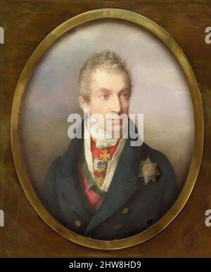 Art inspired by Prince Klemens Wenzel Lothar von Metternich (1773–1859), 1822, Card laid on recent support, Oval, 8 3/4 x 6 3/4 in. (224 x 172 mm), Miniatures, Friedrich Johann Gottlieb Lieder (German, 1780–1859, Classic works modernized by Artotop with a splash of modernity. Shapes, color and value, eye-catching visual impact on art. Emotions through freedom of artworks in a contemporary way. A timeless message pursuing a wildly creative new direction. Artists turning to the digital medium and creating the Artotop NFT Stock Photo