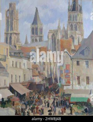 Art inspired by Rue de l'Épicerie, Rouen (Effect of Sunlight), 1898, Oil on canvas, 32 x 25 5/8 in. (81.3 x 65.1 cm), Paintings, Camille Pissarro (French, Charlotte Amalie, Saint Thomas 1830–1903 Paris), By the time of Pissarro’s fourth visit to Rouen in 1898, he was 'already familiar, Classic works modernized by Artotop with a splash of modernity. Shapes, color and value, eye-catching visual impact on art. Emotions through freedom of artworks in a contemporary way. A timeless message pursuing a wildly creative new direction. Artists turning to the digital medium and creating the Artotop NFT Stock Photo