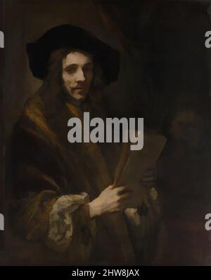 Art inspired by Portrait of a Man ('The Auctioneer'), probably ca. 1658–62, Oil on canvas, 42 3/4 x 34 in. (108.6 x 86.4 cm), Paintings, Follower of Rembrandt (Dutch, third quarter 17th century), This fine portrait of an engaging young scholar was painted by an artist who was closely, Classic works modernized by Artotop with a splash of modernity. Shapes, color and value, eye-catching visual impact on art. Emotions through freedom of artworks in a contemporary way. A timeless message pursuing a wildly creative new direction. Artists turning to the digital medium and creating the Artotop NFT Stock Photo