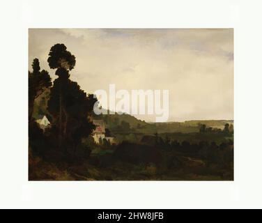Art inspired by An Old Chapel in a Valley, ca. 1835, Oil on wood, 10 1/2 x 13 7/8 in. (26.7 x 35.2 cm), Paintings, Théodore Rousseau (French, Paris 1812–1867 Barbizon), Perhaps painted about 1835, when the young artist had already begun to establish his reputation as an innovative, Classic works modernized by Artotop with a splash of modernity. Shapes, color and value, eye-catching visual impact on art. Emotions through freedom of artworks in a contemporary way. A timeless message pursuing a wildly creative new direction. Artists turning to the digital medium and creating the Artotop NFT Stock Photo