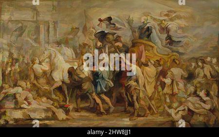 Art inspired by The Triumph of Henry IV, ca. 1630, Oil on wood, 19 1/2 x 32 7/8 in. (49.5 x 83.5 cm), Paintings, Peter Paul Rubens (Flemish, Siegen 1577–1640 Antwerp), This energetic sketch shows Henry IV (1553–1610), King of France, entering Paris 'in the manner of the triumphs of the, Classic works modernized by Artotop with a splash of modernity. Shapes, color and value, eye-catching visual impact on art. Emotions through freedom of artworks in a contemporary way. A timeless message pursuing a wildly creative new direction. Artists turning to the digital medium and creating the Artotop NFT Stock Photo