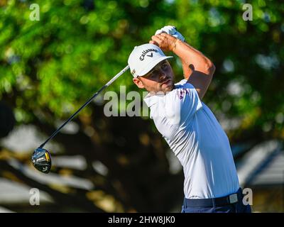 Orlando, FL, USA. 4th Mar, 2022. Adam Svensson of Canada on the 1st tee during 2nd round golf action of the Arnold Palmer Invitational presented by Mastercard held at Arnold Palmer's Bay Hill Club & Lodge in Orlando, Fl. Romeo T Guzman/CSM/Alamy Live News Stock Photo