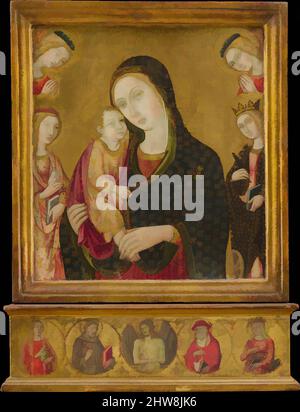 Art inspired by Madonna and Child with the Dead Christ, Saints Agnes and Catherine of Alexandria, and Two Angels, ca. 1470–80, Tempera on wood, gold ground, Main panel, overall, with engaged (modern) frame, 12 3/4 x 11 3/4 in. (32.4 x 29.8 cm), painted surface 10 7/8 x 9 7/8 in. (27.6, Classic works modernized by Artotop with a splash of modernity. Shapes, color and value, eye-catching visual impact on art. Emotions through freedom of artworks in a contemporary way. A timeless message pursuing a wildly creative new direction. Artists turning to the digital medium and creating the Artotop NFT Stock Photo