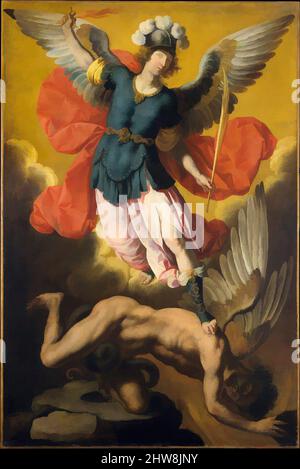 Art inspired by Saint Michael the Archangel, 1640s, Oil on canvas, 64 3/4 x 43 1/4 in. (164.5 x 109.9 cm), Paintings, Ignacio de Ries (Spanish, 1616–after 1665), Ries was the son of a Flemish painter who had settled in Seville. In the mid-1630s he worked for Zurbarán, some of whose, Classic works modernized by Artotop with a splash of modernity. Shapes, color and value, eye-catching visual impact on art. Emotions through freedom of artworks in a contemporary way. A timeless message pursuing a wildly creative new direction. Artists turning to the digital medium and creating the Artotop NFT Stock Photo