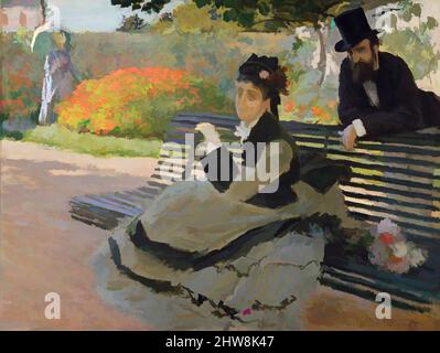 Art inspired by Camille Monet (1847–1879) on a Garden Bench, 1873, Oil on canvas, 23 7/8 x 31 5/8 in. (60.6 x 80.3 cm), Paintings, Claude Monet (French, Paris 1840–1926 Giverny), Monet’s wife, Camille Doncieux, is as easily identifiable here as the mounds of geraniums in the garden of, Classic works modernized by Artotop with a splash of modernity. Shapes, color and value, eye-catching visual impact on art. Emotions through freedom of artworks in a contemporary way. A timeless message pursuing a wildly creative new direction. Artists turning to the digital medium and creating the Artotop NFT Stock Photo