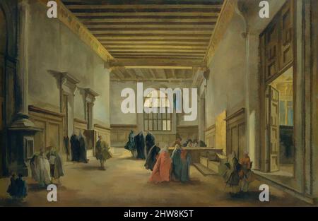 Art inspired by The Antechamber of the Sala del Maggior Consiglio, ca. 1765–68, Oil on canvas, 13 3/8 x 20 in. (34 x 50.8 cm), Paintings, Francesco Guardi (Italian, Venice 1712–1793 Venice), A pendant to the painting of the Ridotto, this view shows Venetian officials and petitioners, Classic works modernized by Artotop with a splash of modernity. Shapes, color and value, eye-catching visual impact on art. Emotions through freedom of artworks in a contemporary way. A timeless message pursuing a wildly creative new direction. Artists turning to the digital medium and creating the Artotop NFT Stock Photo