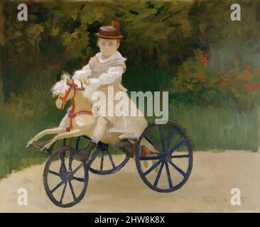 Art inspired by Jean Monet (1867–1913) on His Hobby Horse, 1872, Oil on canvas, 23 7/8 x 29 1/4 in. (60.6 x 74.3 cm), Paintings, Claude Monet (French, Paris 1840–1926 Giverny), When Monet painted this picture of his elder son, Jean, in the summer of 1872, the artist and his family had, Classic works modernized by Artotop with a splash of modernity. Shapes, color and value, eye-catching visual impact on art. Emotions through freedom of artworks in a contemporary way. A timeless message pursuing a wildly creative new direction. Artists turning to the digital medium and creating the Artotop NFT Stock Photo