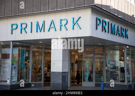 The store frontage of Primark in Dudley Street, Wolverhampton.  A popular Irish owned fashion chain that specialises in discounted fashion Stock Photo