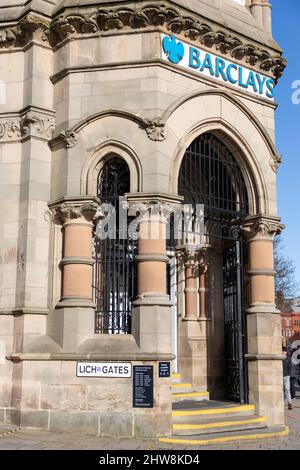 The frontage of  Barclays Bank in Lichfield Street, Wolverhampton.  A large multinational bank and 18th largest in the world as of 2022 Stock Photo