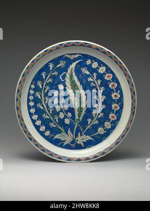 Art inspired by Dish with Growing Saz and Floral Design, first half 17th century, Attributed to Turkey, Iznik, Stonepaste; polychrome painted under transparent glaze, H. 1 3/8 in. (3.5 cm), Ceramics, Classic works modernized by Artotop with a splash of modernity. Shapes, color and value, eye-catching visual impact on art. Emotions through freedom of artworks in a contemporary way. A timeless message pursuing a wildly creative new direction. Artists turning to the digital medium and creating the Artotop NFT Stock Photo