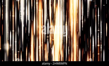 Hypnotic glowing neon rain on black background, seamless loop. Animation. Falling shining short beams in beige tones Stock Photo