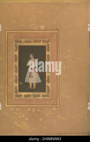 Art inspired by Portrait of Jahangir Beg, Jansipar Khan', Folio from the Shah Jahan Album, verso: ca. 1627; recto: ca. 1530–50, Attributed to India, Ink, opaque watercolor, and gold on paper, H. 15 3/8 in. (39 cm), Codices, Painting by Balchand (Indian, 1595–ca. 1650, Classic works modernized by Artotop with a splash of modernity. Shapes, color and value, eye-catching visual impact on art. Emotions through freedom of artworks in a contemporary way. A timeless message pursuing a wildly creative new direction. Artists turning to the digital medium and creating the Artotop NFT Stock Photo
