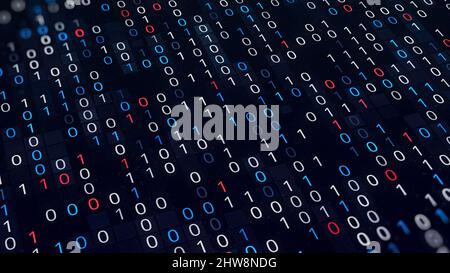 Background of multicolored binary codes. Animation. Beautiful background with multi-colored numbers of zero and one. Software with multi-colored binar Stock Photo