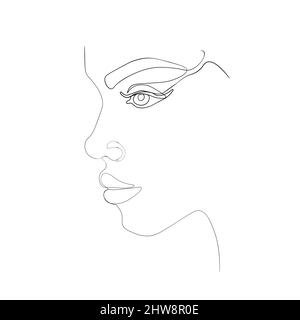 Vector illustration handsome face in minimalistic modern style. Outline line art illustration of woman Stock Vector