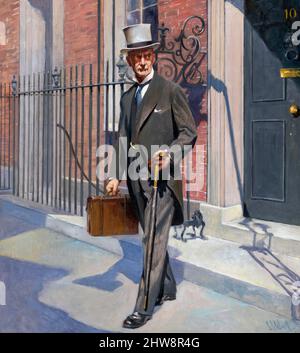 Portrait of the former British Prime Minister, Neville Chamberlain (1869-1940) by Samuel Johnson Woolf, oil on canvas, 1938 Stock Photo