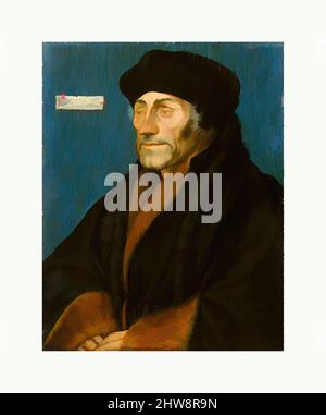 Art inspired by Erasmus of Rotterdam, ca. 1532, Oil on linden panel, 7 1/4 x 5 9/16 in. (18.4 x 14.2 cm); painted surface 6 15/16 x 5 1/2 in. (17.6 x 14 cm), Paintings, Hans Holbein the Younger (German, Augsburg 1497/98–1543 London) (and Workshop(?)), Hans Holbein the Younger was one, Classic works modernized by Artotop with a splash of modernity. Shapes, color and value, eye-catching visual impact on art. Emotions through freedom of artworks in a contemporary way. A timeless message pursuing a wildly creative new direction. Artists turning to the digital medium and creating the Artotop NFT Stock Photo