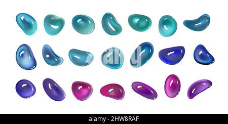 Realistic vector 3D shapes isolated on white background. Set of mother-of-pearl multicolored drops Stock Vector