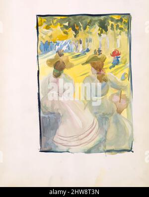 Art inspired by Large Boston Public Garden Sketchbook: Two women sitting in a park, 1895–97, Recto: watercolor over pencil, bordered in pencil and watercolor; verso: pencil, 14 1/8 x 11 3/16 in. (35.8 x 28.4 cm), Drawings, Maurice Brazil Prendergast (American, St. John’s, Newfoundland, Classic works modernized by Artotop with a splash of modernity. Shapes, color and value, eye-catching visual impact on art. Emotions through freedom of artworks in a contemporary way. A timeless message pursuing a wildly creative new direction. Artists turning to the digital medium and creating the Artotop NFT Stock Photo