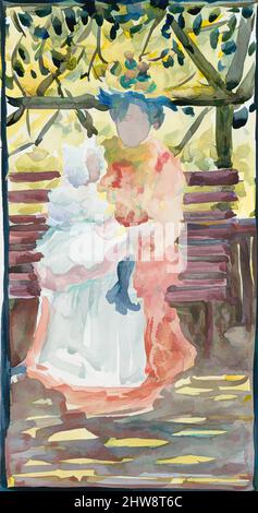 Art inspired by Large Boston Public Garden Sketchbook: A nanny with her charge, 1895–97, Recto: watercolor over pencil, bordered in pencil and watercolor, 14 1/8 x 11 3/16 in. (35.8 x 28.4 cm), Drawings, Maurice Brazil Prendergast (American, St. John’s, Newfoundland 1858–1924 New York, Classic works modernized by Artotop with a splash of modernity. Shapes, color and value, eye-catching visual impact on art. Emotions through freedom of artworks in a contemporary way. A timeless message pursuing a wildly creative new direction. Artists turning to the digital medium and creating the Artotop NFT Stock Photo