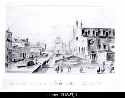 Art inspired by Campo Santi Giovanni e Paolo, Looking Toward the Scuola di San Marco, ca. 1804–28, Pen and brown ink, brown-gray wash, 4 15/16 x 8 3/8 in. (12.5 x 21.2 cm), Drawings, Giacomo Guardi (Italian, Venice (?) 1764–1835 Venice (?)), This is one of a series of drawings, all in, Classic works modernized by Artotop with a splash of modernity. Shapes, color and value, eye-catching visual impact on art. Emotions through freedom of artworks in a contemporary way. A timeless message pursuing a wildly creative new direction. Artists turning to the digital medium and creating the Artotop NFT Stock Photo