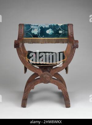 Art inspired by Hip-joint armchair (Dantesca type, associated with a,b), 16th century, partly; late 19th or early 20th century, Italian, American (United States), Walnut, carved; silk cut velvet, metal., H. 91.5 cm, W. 67 cm, D. 50.5 cm, Classic works modernized by Artotop with a splash of modernity. Shapes, color and value, eye-catching visual impact on art. Emotions through freedom of artworks in a contemporary way. A timeless message pursuing a wildly creative new direction. Artists turning to the digital medium and creating the Artotop NFT Stock Photo