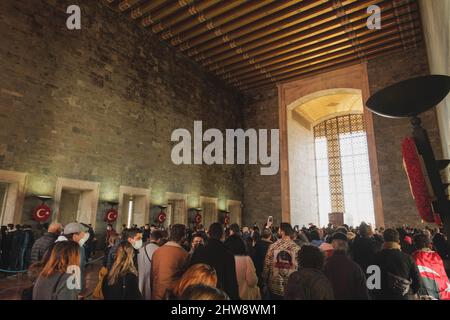 Ankara, Turkey - November 10, 2021: Inside of Anitkabir and visitors on 10 november. Editorial shot in Ankara. Stock Photo