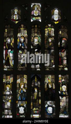 Art inspired by Composite Window of English Stained Glass, 15th century, British, Pot-metal, white glass, vitreous paint, silver stain, Overall (as present installation): 140 x 80 1/4 in. (355.6 x 203.8 cm), Glass-Stained, The stained glass in this window was assembled by an English, Classic works modernized by Artotop with a splash of modernity. Shapes, color and value, eye-catching visual impact on art. Emotions through freedom of artworks in a contemporary way. A timeless message pursuing a wildly creative new direction. Artists turning to the digital medium and creating the Artotop NFT Stock Photo