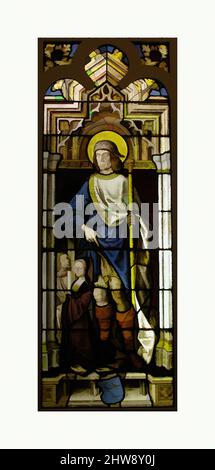 Art inspired by Stained Glass Panel with Saint Roch, the van Merle Family Arms and a Donor, 16th century, Made in Cologne, Germany, German, Pot metal, white glass, vitreous paint, silver stain, Overall (with 2 T-bars): 82 7/8 x 29 5/16 x 3/8 in. (210.5 x 74.5 x 0.9 cm), Glass-Stained, Classic works modernized by Artotop with a splash of modernity. Shapes, color and value, eye-catching visual impact on art. Emotions through freedom of artworks in a contemporary way. A timeless message pursuing a wildly creative new direction. Artists turning to the digital medium and creating the Artotop NFT Stock Photo