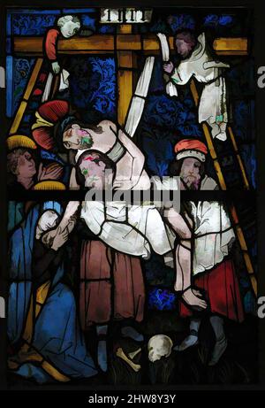 Art inspired by Stained Glass Panel with the Deposition, 15th century, German, Pot metal, white glass, vitreous paint, Overall (with 1 T-bar): 43 1/2 x 29 5/16 x 3/8 in. (110.5 x 74.5 x 1 cm), Glass-Stained, These panels were part of a window depicting the ancestry of Christ in the, Classic works modernized by Artotop with a splash of modernity. Shapes, color and value, eye-catching visual impact on art. Emotions through freedom of artworks in a contemporary way. A timeless message pursuing a wildly creative new direction. Artists turning to the digital medium and creating the Artotop NFT Stock Photo