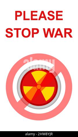 Graphic illustration of nuclear symbol icon over white background. Please stop war. Stock Vector