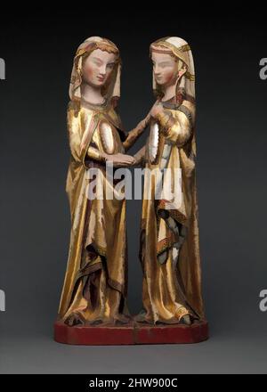 Art inspired by The Visitation, ca. 1310–20, Made in Constance, German, Walnut, paint, gilding, rock-crystal cabochons inset in gilt-silver mounts, Overall: 23 1/4 x 11 7/8 x 7 1/4 in. (59.1 x 30.2 x 18.4 cm), Sculpture-Wood, Attributed to Master Heinrich of Constance (German, active, Classic works modernized by Artotop with a splash of modernity. Shapes, color and value, eye-catching visual impact on art. Emotions through freedom of artworks in a contemporary way. A timeless message pursuing a wildly creative new direction. Artists turning to the digital medium and creating the Artotop NFT Stock Photo