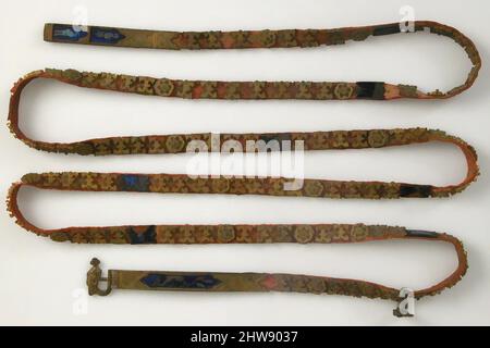 Art inspired by Belt with Profiles of Half-Length Figures, ca. 1350–1400, Italian, Basse taille enamel, silver-gilt, mounted on textile belt, 69 x 1 x 11/16 in. (175.3 x 2.5 x 1.7 cm), Enamels-Basse taille, Extravagant girdles used to cinch the fall of clothing at the waist were often, Classic works modernized by Artotop with a splash of modernity. Shapes, color and value, eye-catching visual impact on art. Emotions through freedom of artworks in a contemporary way. A timeless message pursuing a wildly creative new direction. Artists turning to the digital medium and creating the Artotop NFT Stock Photo