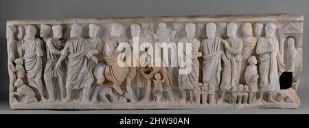 Art inspired by Sarcophagus with Scenes from the Lives of Saint Peter and Christ, early 300s, with modern restoration, Roman, Marble, 26 1/2 × 83 1/2 × 24 3/8 in. (67.3 × 212.1 × 61.9 cm), Sculpture-Stone, The sarcophagus was carved about the time when Christianity was first recognized, Classic works modernized by Artotop with a splash of modernity. Shapes, color and value, eye-catching visual impact on art. Emotions through freedom of artworks in a contemporary way. A timeless message pursuing a wildly creative new direction. Artists turning to the digital medium and creating the Artotop NFT Stock Photo