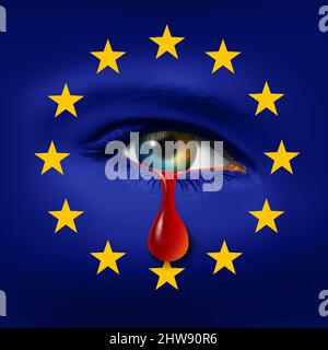 Europe and European tragedy peace crisis as a sad geopolitical conflict clash between the Ukraine and Russia as an EU security tragic political. Stock Photo