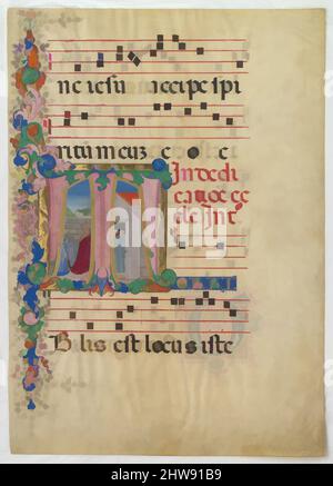 Art inspired by Manuscript Leaf with the Dedication of a Church in an Initial T, from a Gradual, second half 15th century, Made in Florence, Italy, Italian, Tempera, ink, and gold on parchment, Overall: 28 3/16 x 20 in. (71.6 x 50.8 cm), Manuscripts and Illuminations, Mariano del Buono, Classic works modernized by Artotop with a splash of modernity. Shapes, color and value, eye-catching visual impact on art. Emotions through freedom of artworks in a contemporary way. A timeless message pursuing a wildly creative new direction. Artists turning to the digital medium and creating the Artotop NFT Stock Photo