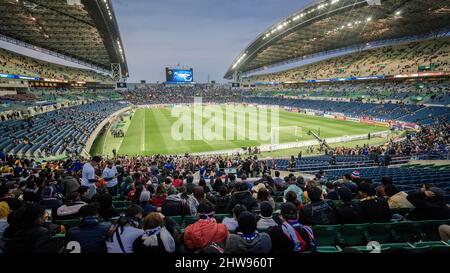 Panoramic view of modern stadium during football match Stock Photo