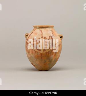 Art inspired by Decorated ware jar depicting two boats, Predynastic Period, ca. 3850–2960 B.C., From Egypt, Pottery, paint, H. 0.11m, Classic works modernized by Artotop with a splash of modernity. Shapes, color and value, eye-catching visual impact on art. Emotions through freedom of artworks in a contemporary way. A timeless message pursuing a wildly creative new direction. Artists turning to the digital medium and creating the Artotop NFT Stock Photo