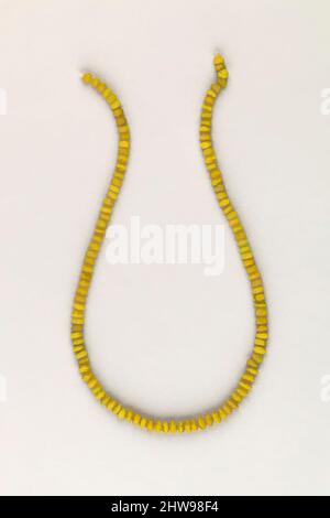 Art inspired by String of 115 discoid ridged beads, Ptolemaic or Roman Period, 304 B.C.–A.D. 364, From Egypt, Yellow glass, l. 38.3 cm (15 1/16 in, Classic works modernized by Artotop with a splash of modernity. Shapes, color and value, eye-catching visual impact on art. Emotions through freedom of artworks in a contemporary way. A timeless message pursuing a wildly creative new direction. Artists turning to the digital medium and creating the Artotop NFT Stock Photo