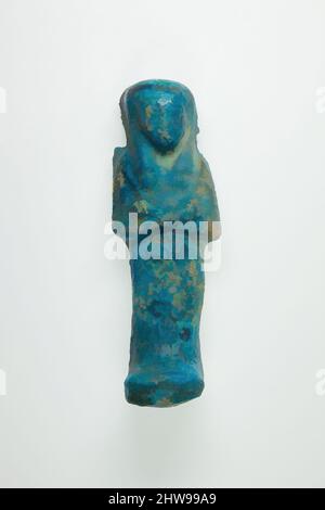 Art inspired by Worker Shabti of Henettawy (C), Daughter of Isetemkheb, Third Intermediate Period, Dynasty 21, ca. 990–970 B.C., From Egypt, Upper Egypt, Thebes, Deir el-Bahri, Tomb, Chamber B, Burial of Henettawy C (4), 1923–24, Faience, H. 11.9 × W. 4 × D. 3.5 cm (4 11/16 × 1 9/16, Classic works modernized by Artotop with a splash of modernity. Shapes, color and value, eye-catching visual impact on art. Emotions through freedom of artworks in a contemporary way. A timeless message pursuing a wildly creative new direction. Artists turning to the digital medium and creating the Artotop NFT