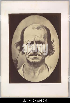 Art inspired by Figure 12: A study of the contraction of and the expression produced by the superior part of m. orbicularis oculi, 1854–56, printed 1862, Albumen silver print from glass negative, Image (Oval): 28.3 × 20.4 cm (11 1/8 × 8 1/16 in.), Photographs, Guillaume-Benjamin-Amand, Classic works modernized by Artotop with a splash of modernity. Shapes, color and value, eye-catching visual impact on art. Emotions through freedom of artworks in a contemporary way. A timeless message pursuing a wildly creative new direction. Artists turning to the digital medium and creating the Artotop NFT Stock Photo