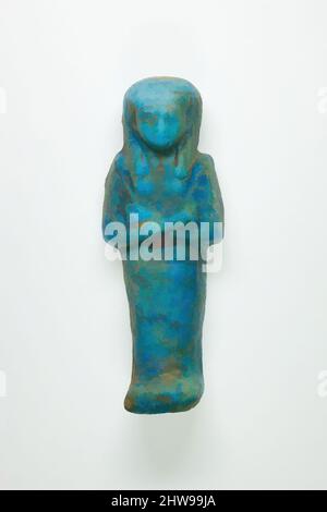 Art inspired by Worker Shabti of Henettawy (C), Daughter of Isetemkheb, Third Intermediate Period, Dynasty 21, ca. 990–970 B.C., From Egypt, Upper Egypt, Thebes, Deir el-Bahri, Tomb, Chamber B, Burial of Henettawy C (4), 1923–24, Faience, Classic works modernized by Artotop with a splash of modernity. Shapes, color and value, eye-catching visual impact on art. Emotions through freedom of artworks in a contemporary way. A timeless message pursuing a wildly creative new direction. Artists turning to the digital medium and creating the Artotop NFT