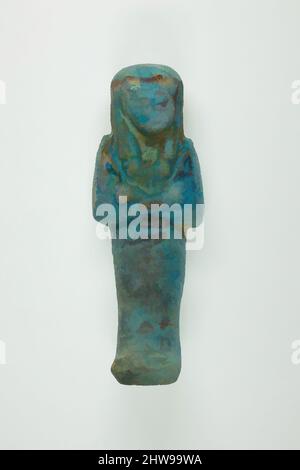 Art inspired by Worker Shabti of Henettawy (C), Daughter of Isetemkheb, Third Intermediate Period, Dynasty 21, ca. 990–970 B.C., From Egypt, Upper Egypt, Thebes, Deir el-Bahri, Tomb, Chamber B, Burial of Henettawy C (4), 1923–24, Faience, h. 11.9 × w. 4.3 × d. 3.4 cm (4 11/16 × 1 11/16, Classic works modernized by Artotop with a splash of modernity. Shapes, color and value, eye-catching visual impact on art. Emotions through freedom of artworks in a contemporary way. A timeless message pursuing a wildly creative new direction. Artists turning to the digital medium and creating the Artotop NFT