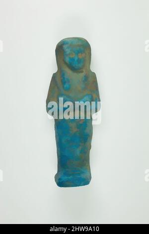 Art inspired by Worker Shabti of Henettawy (C), Daughter of Isetemkheb, Third Intermediate Period, Dynasty 21, ca. 990–970 B.C., From Egypt, Upper Egypt, Thebes, Deir el-Bahri, Tomb, Chamber B, Burial of Henettawy C (4), 1923–24, Faience, h. 11.2 × w. 4.3 × d. 3 cm (4 7/16 × 1 11/16, Classic works modernized by Artotop with a splash of modernity. Shapes, color and value, eye-catching visual impact on art. Emotions through freedom of artworks in a contemporary way. A timeless message pursuing a wildly creative new direction. Artists turning to the digital medium and creating the Artotop NFT