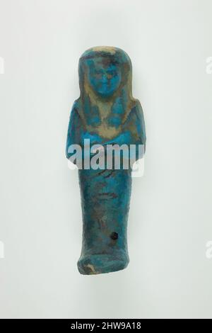 Art inspired by Worker Shabti of Henettawy (C), Daughter of Isetemkheb, Third Intermediate Period, Dynasty 21, ca. 990–970 B.C., From Egypt, Upper Egypt, Thebes, Deir el-Bahri, Tomb, Chamber B, Burial of Henettawy C (4), 1923–24, Faience, h. 11.9 × w. 4.3 × d. 3.7 cm (4 11/16 × 1 11/16, Classic works modernized by Artotop with a splash of modernity. Shapes, color and value, eye-catching visual impact on art. Emotions through freedom of artworks in a contemporary way. A timeless message pursuing a wildly creative new direction. Artists turning to the digital medium and creating the Artotop NFT