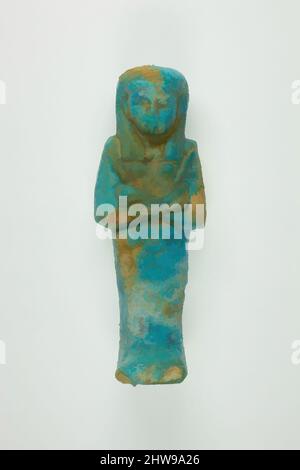 Art inspired by Worker Shabti of Henettawy (C), Daughter of Isetemkheb, Third Intermediate Period, Dynasty 21, ca. 990–970 B.C., From Egypt, Upper Egypt, Thebes, Deir el-Bahri, Tomb, Chamber B, Burial of Henettawy C (4), 1923–24, Faience, h. 11.9 × w. 4.3 × d. 3.9 cm (4 11/16 × 1 11/16, Classic works modernized by Artotop with a splash of modernity. Shapes, color and value, eye-catching visual impact on art. Emotions through freedom of artworks in a contemporary way. A timeless message pursuing a wildly creative new direction. Artists turning to the digital medium and creating the Artotop NFT