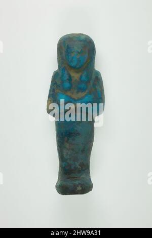 Art inspired by Worker Shabti of Henettawy (C), Daughter of Isetemkheb, Third Intermediate Period, Dynasty 21, ca. 990–970 B.C., From Egypt, Upper Egypt, Thebes, Deir el-Bahri, Tomb, Chamber B, Burial of Henettawy C (4), 1923–24, Faience, h. 11.9 × w. 4.3 × d. 3.6 cm (4 11/16 × 1 11/16, Classic works modernized by Artotop with a splash of modernity. Shapes, color and value, eye-catching visual impact on art. Emotions through freedom of artworks in a contemporary way. A timeless message pursuing a wildly creative new direction. Artists turning to the digital medium and creating the Artotop NFT