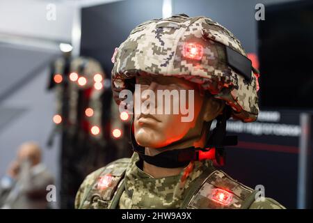 Mannequin in an army helmet and bulletproof vest Stock Photo